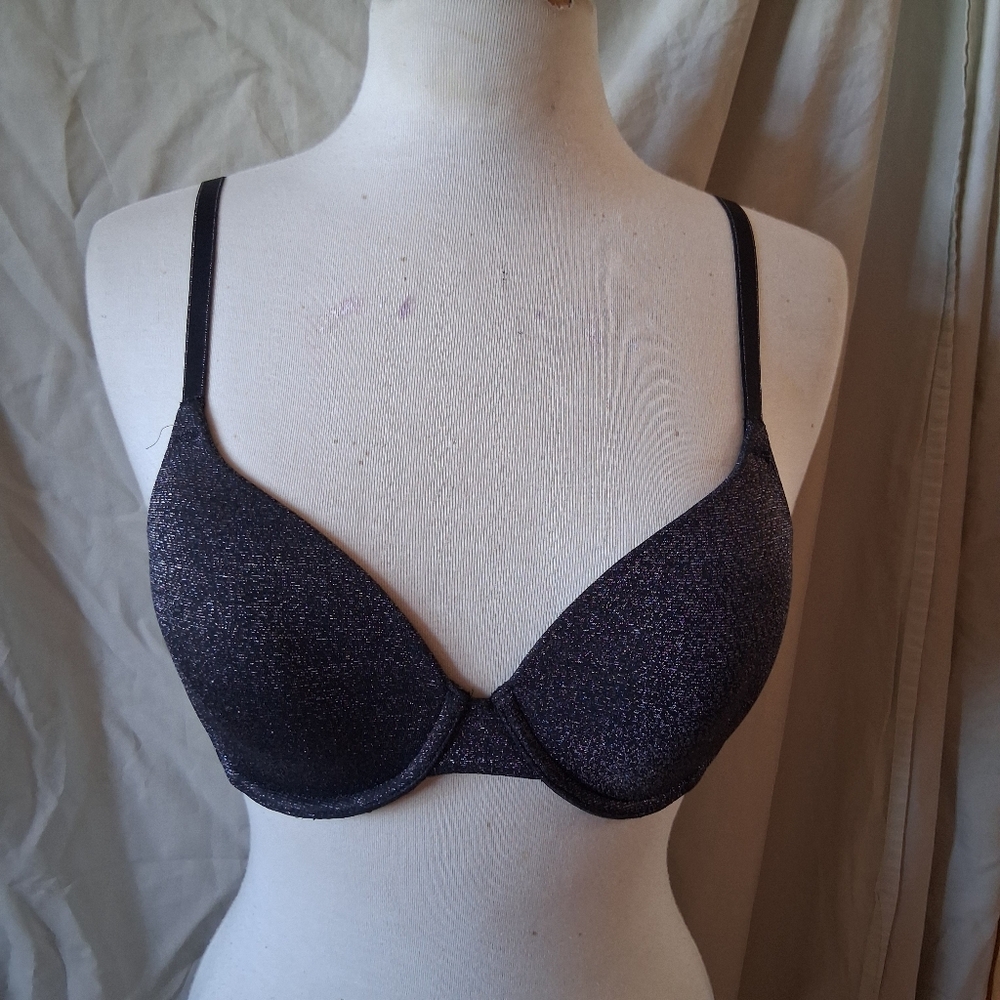 B.tempte'd Black sparkly push up bra with adjustable straps hook closure 36B